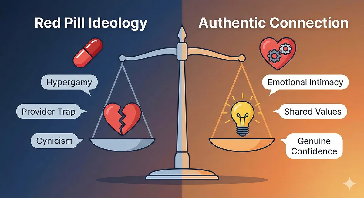 red-pill-vs-authentic-connection the hidden cost of red pill ideology